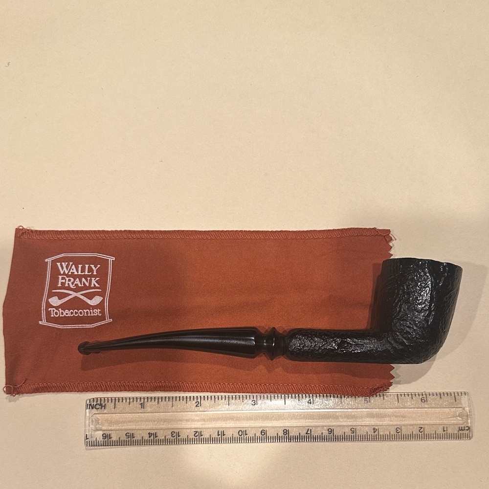 Unsmoked White Bar Rustic Black Briar Tobacco Pipe w/Wally Frank pipe cloth